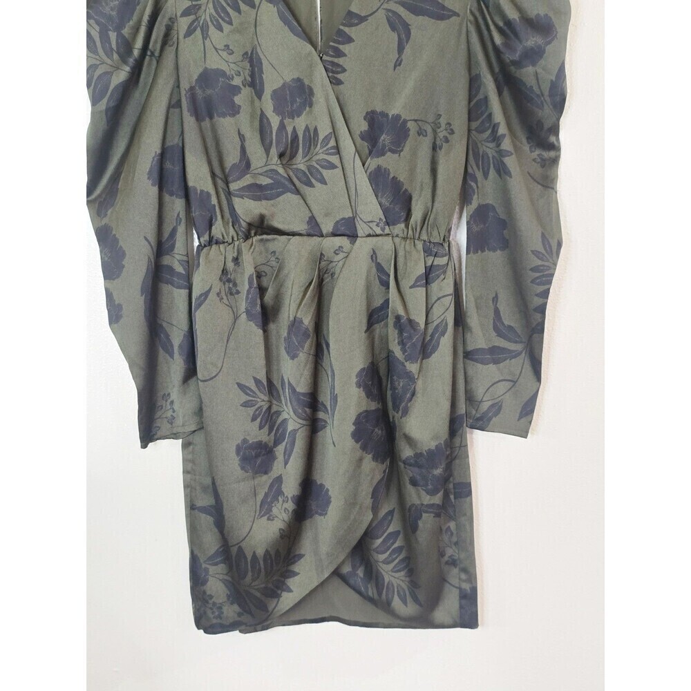 ASTR The Label Jocelyn Green Olive Floral Mini Dress Small Puff Sleeve V Neck - Picture 5 of 12